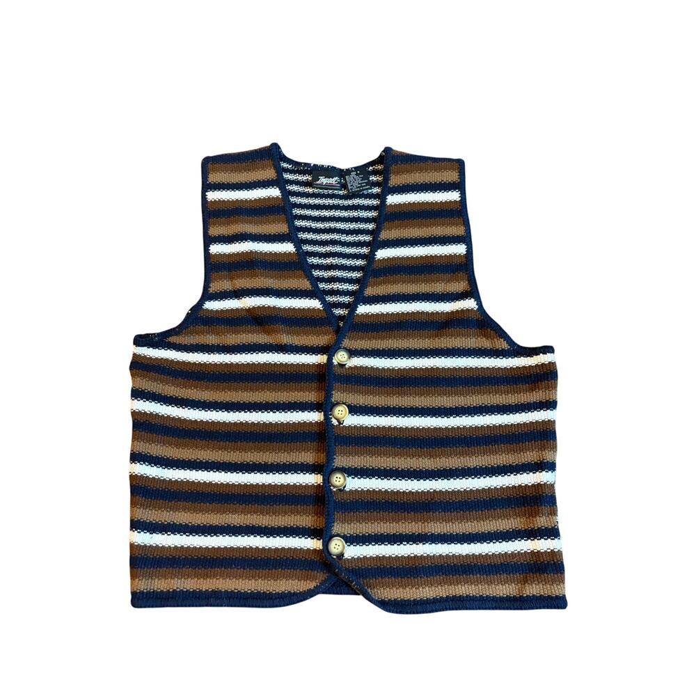 Vintage Impact Women's Sweater Knit Vest Striped Brown and Blue Size Small EUC